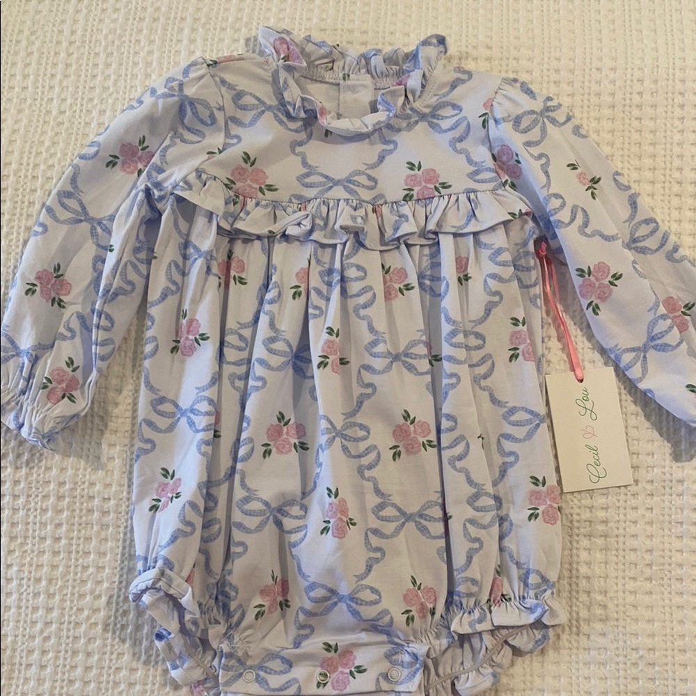 Cecil and Lou Bow Floral Long Sleeve Girls Romper